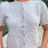 Nola Short Sleeve Button Down Cardigan - Heather Grey