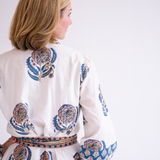 Heidi Long Sleeve Belted Blockprint Maxi Dress - Navy Orange Mix