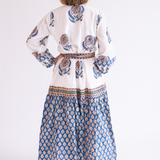 Heidi Long Sleeve Belted Blockprint Maxi Dress - Navy Orange Mix