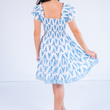 Lil Smocked Mini Dress - Lobsters Carolina Blue