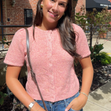 Nola Short Sleeve Button Down Cardigan - Light Coral