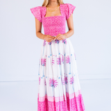 Lil Smocked Maxi Dress - Palm Tile Pink
