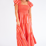 Lil Smocked Maxi Dress - Red/Pink Stripe