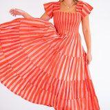 Lil Smocked Maxi Dress - Red/Pink Stripe