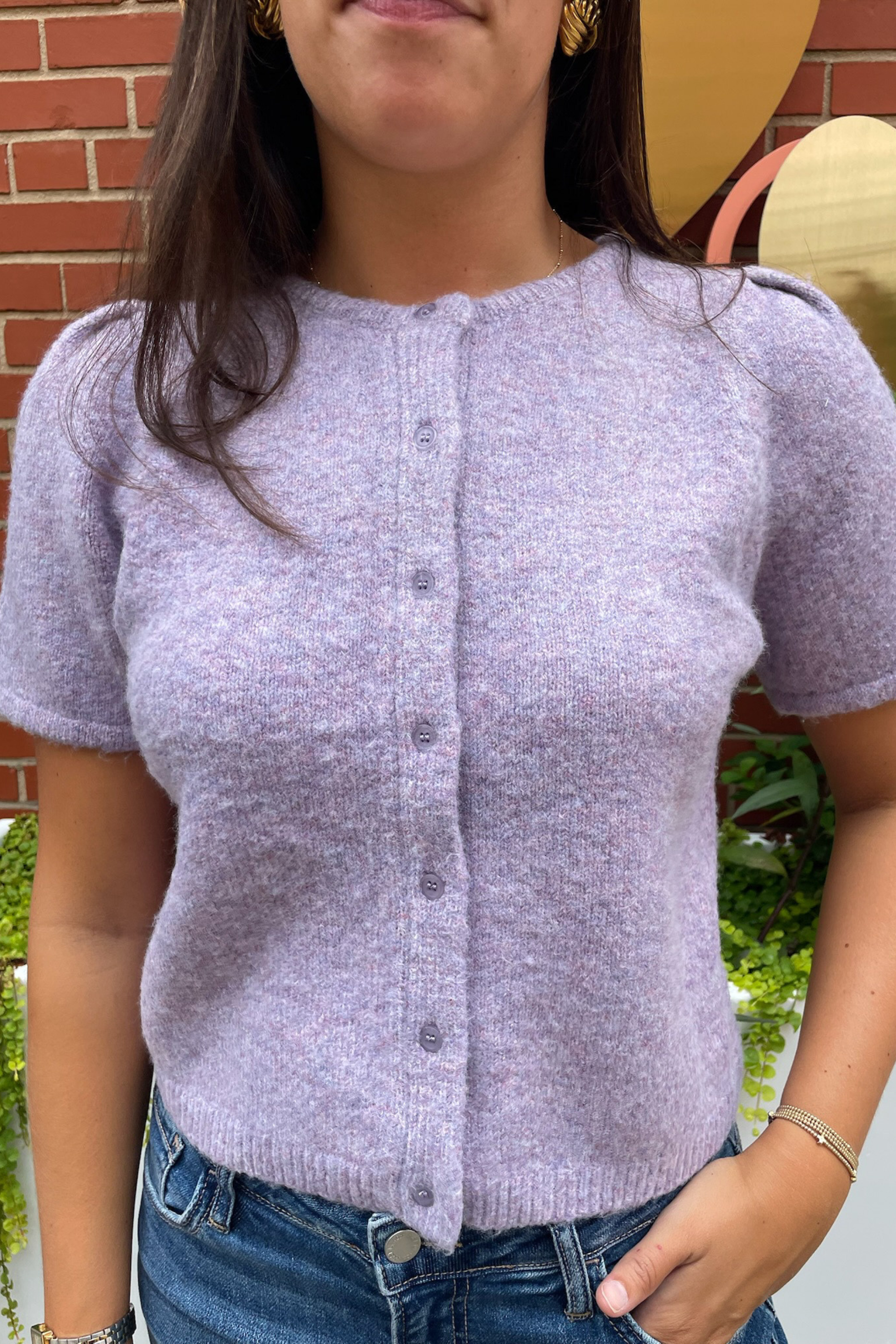 Nola Short Sleeve Button Down Cardigan - Lavender