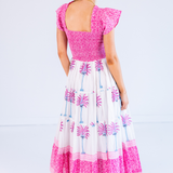 Lil Smocked Maxi Dress - Palm Tile Pink