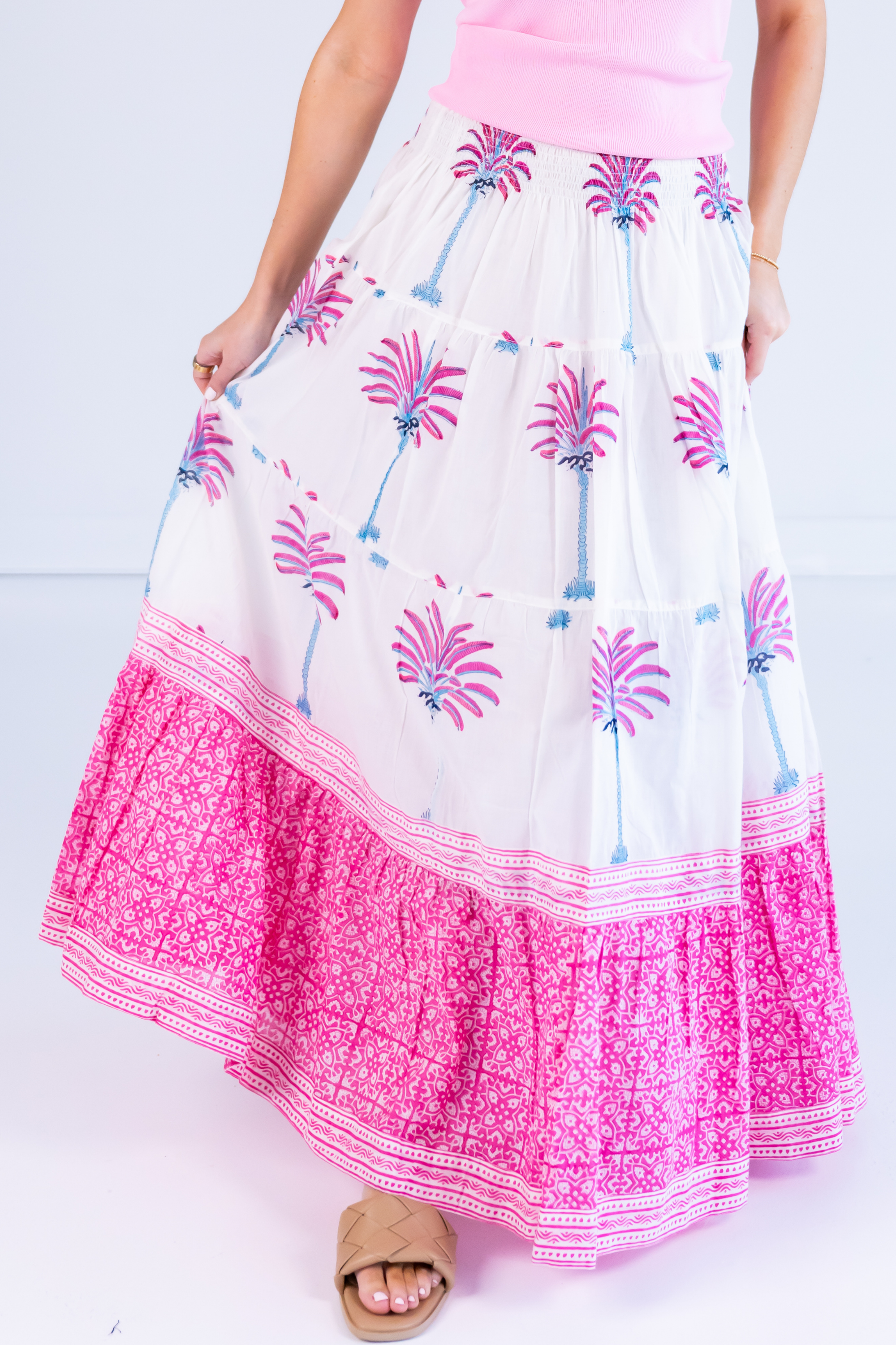Lucy Smocked Maxi Skirt - Palm Tile Pink