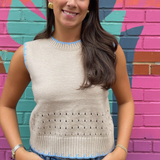 Nikki Contrast Trim Sweater Vest - Beige Blue