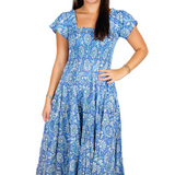 Lil Smocked Maxi Dress - Peri Teal Daisy