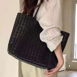 Wendy Woven Tote Bag with Pouch - Black