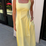 Patti Square Neck Midi Dress - Lemon