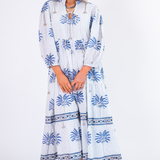 Hirma Bubble Sleeve Maxi Dress - Palm Stripe Cornflower