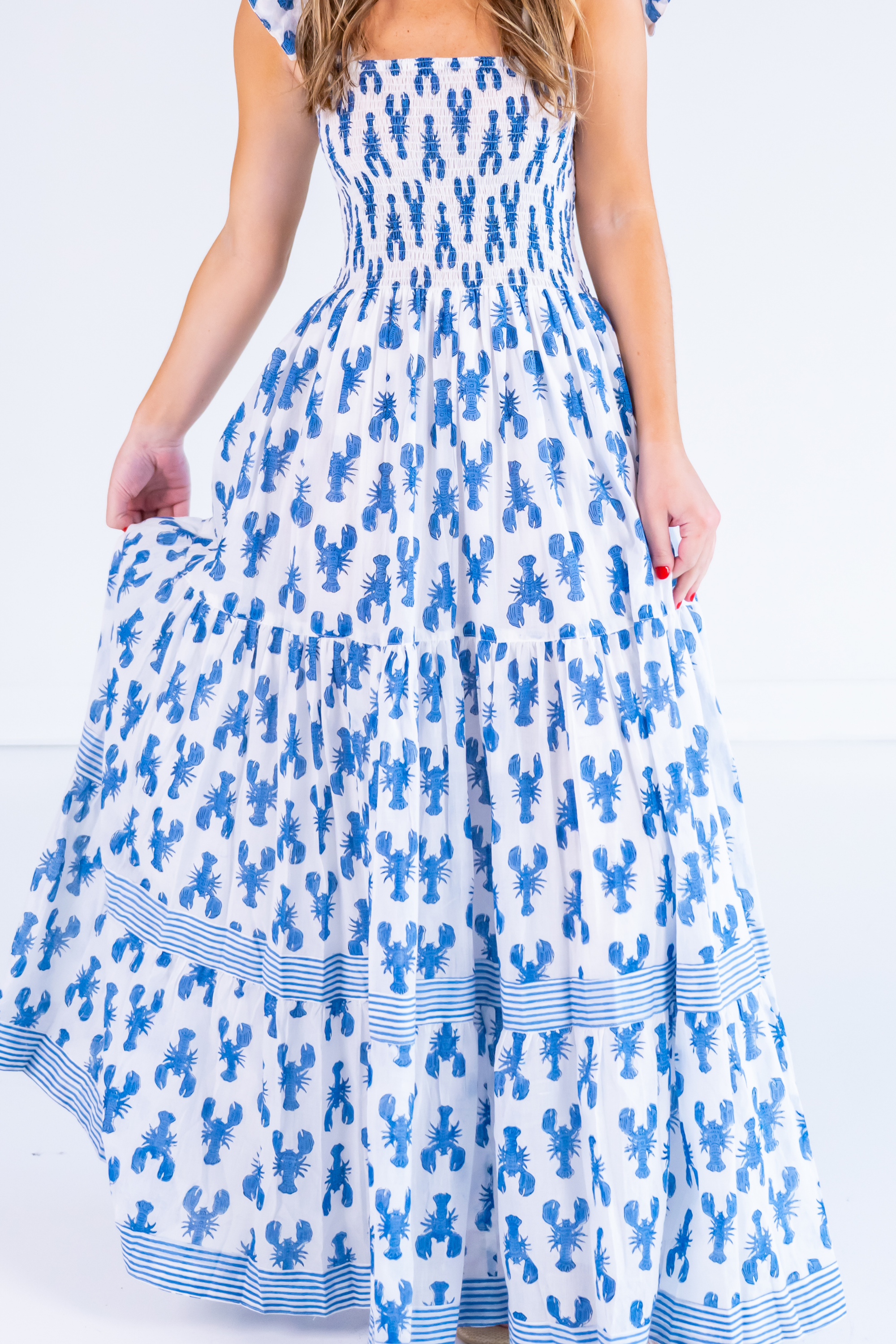 Joy Bow Maxi Dress - Lobsters Bright Blue