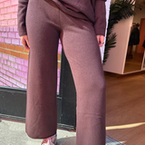 Kathy Crop Knit Flare Cozy Pant - Chocolate Brown