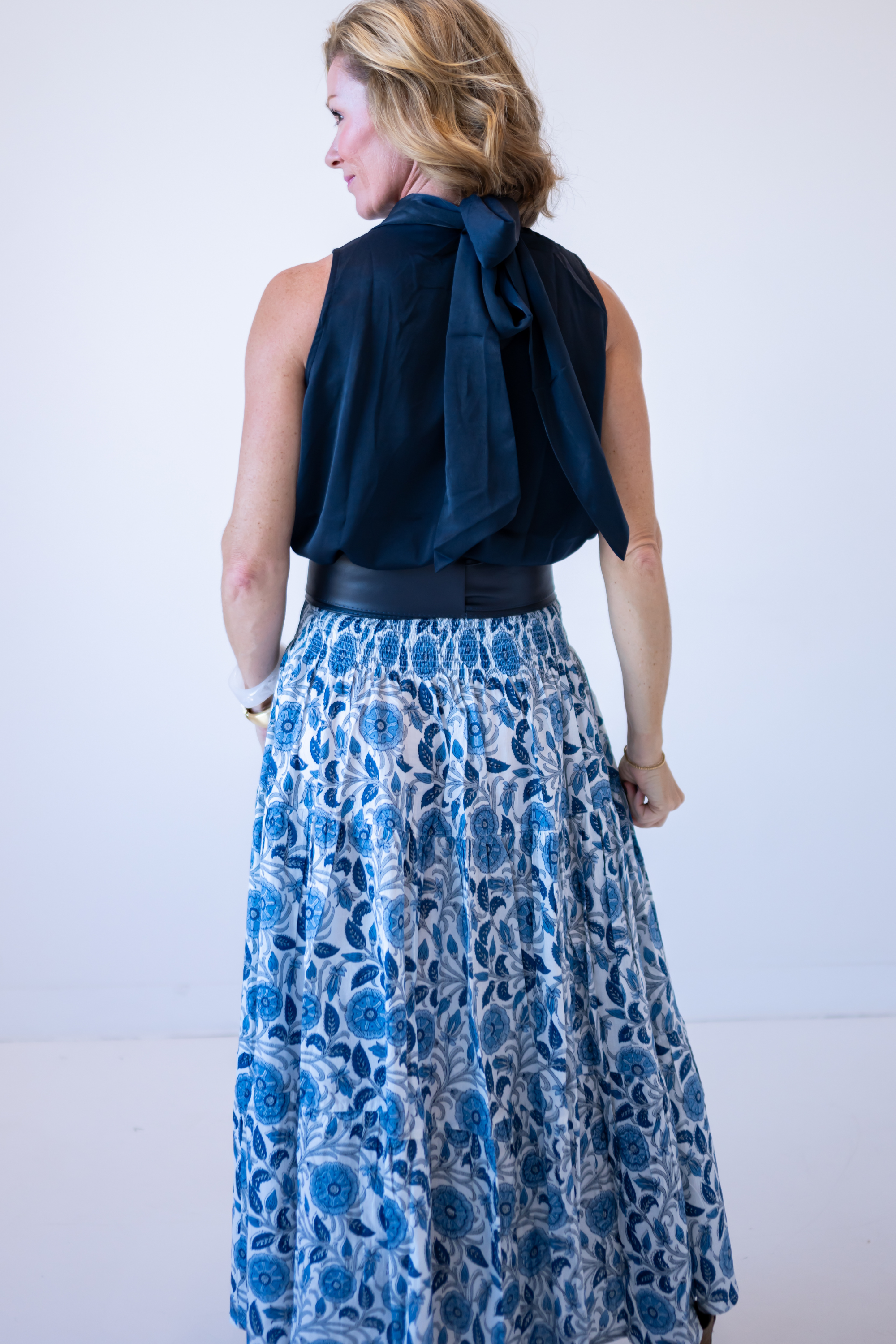Lucy Smocked Midi Skirt - Mum Cornflower