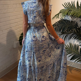 Seashell Print Maxi Dress - Blue