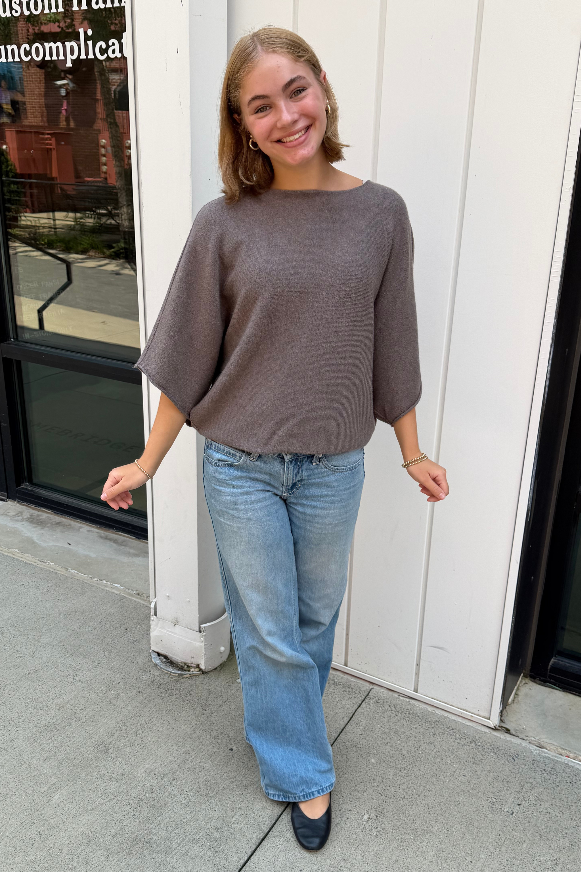Mia Crewneck Batwing Sweater - Dark Mocha