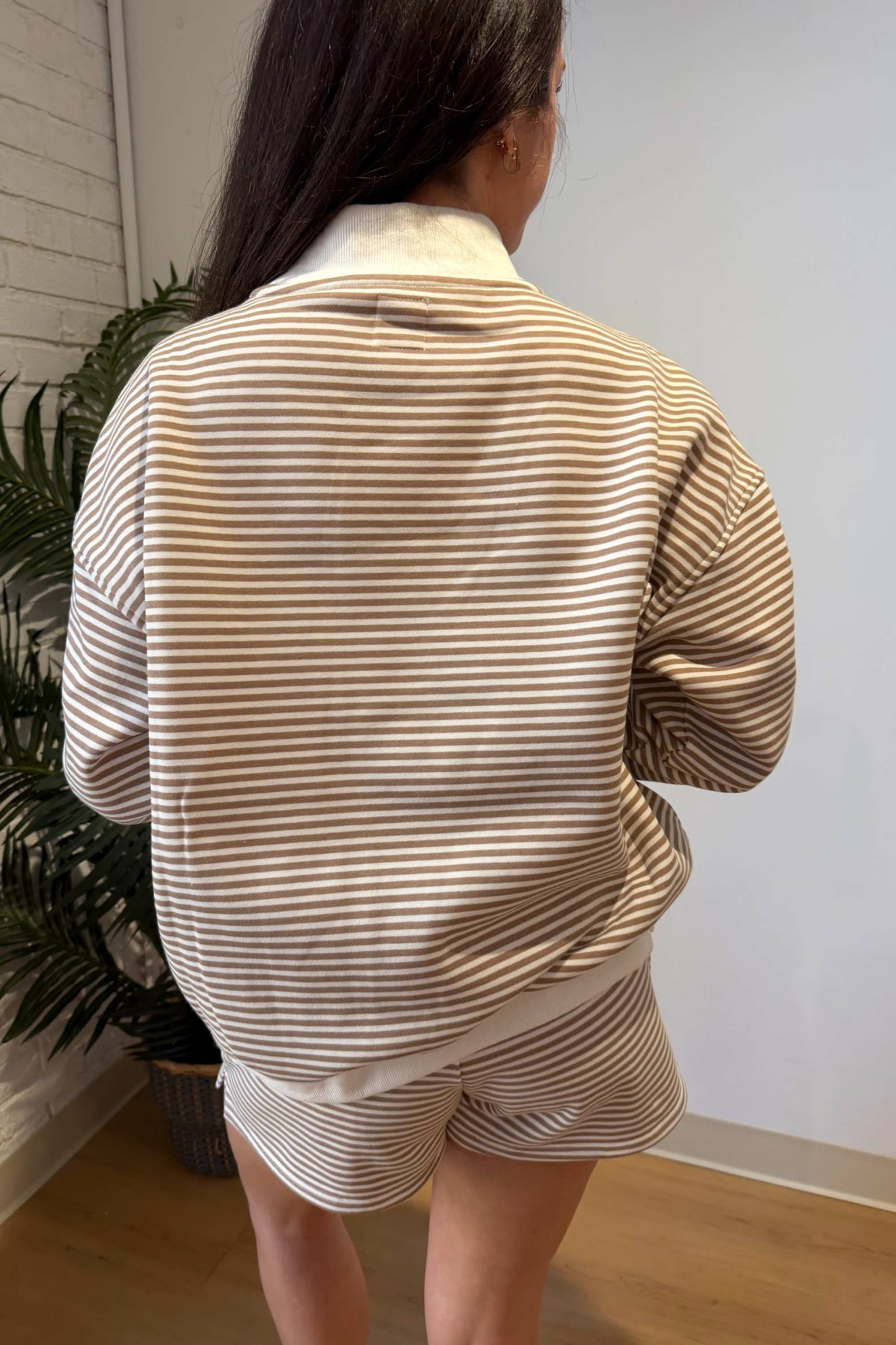 Lucy Big Striped Mockneck Sweatshirt - Brown/White