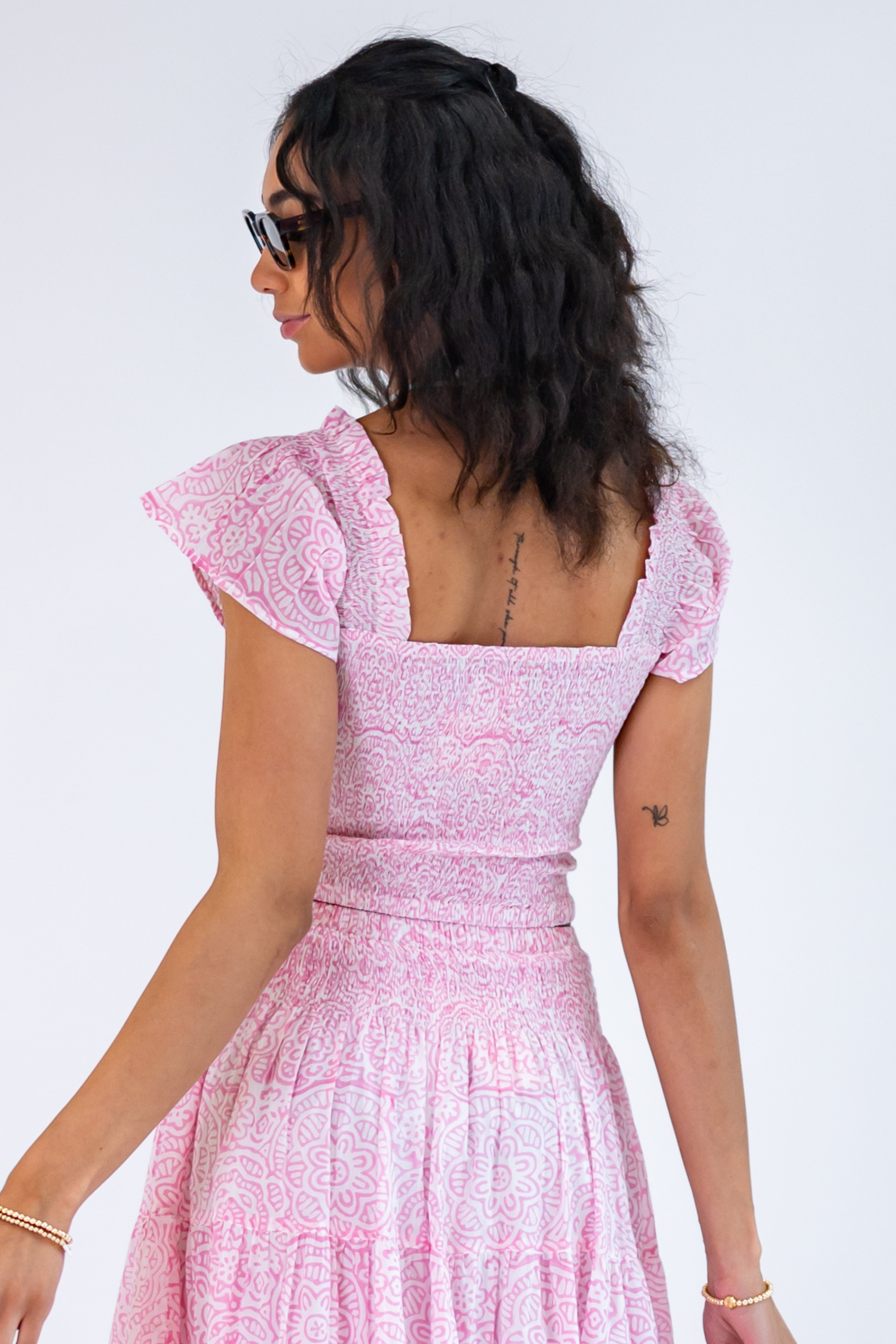 Tina Smocked Crop Top - Pink Explosion