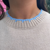 Nikki Contrast Trim Sweater Vest - Beige Blue
