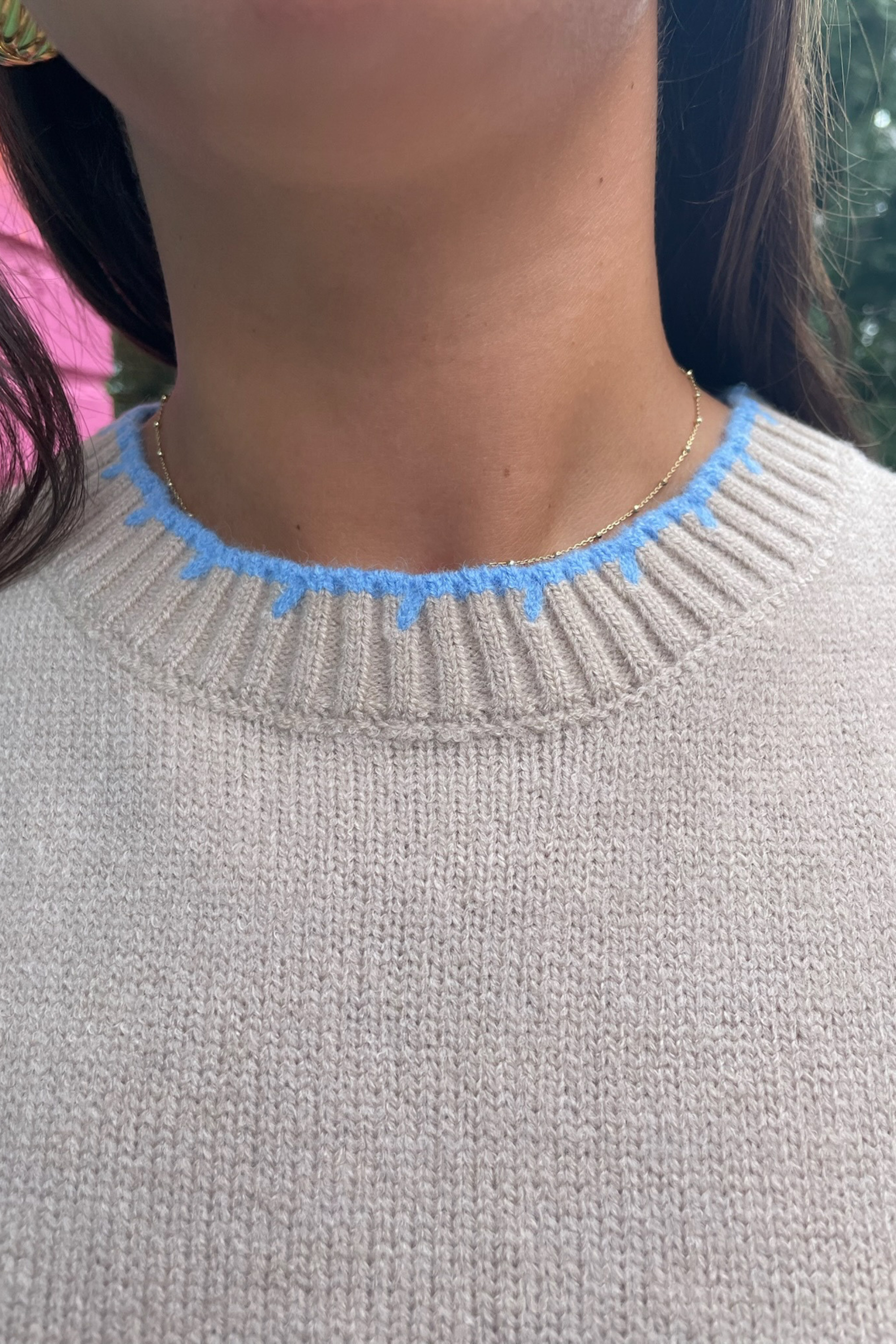 Nikki Contrast Trim Sweater Vest - Beige Blue