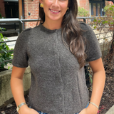 Nola Short Sleeve Button Down Cardigan - Charcoal Mocha