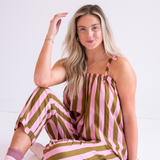 Grayson Sleeveless Jammy Pant Set - Brown/Pink Stripe