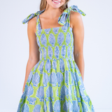Joy Bow Mini Dress - Shells Lime Navy