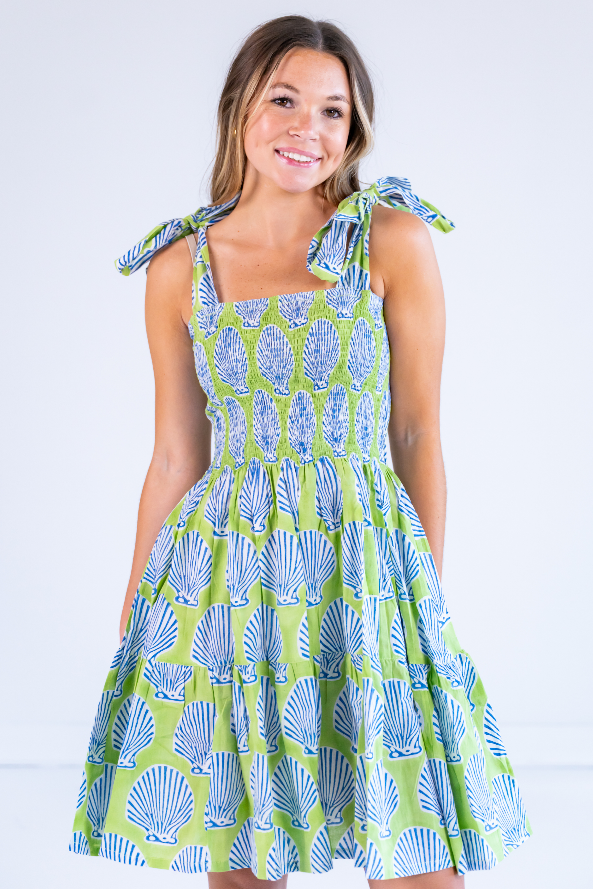 Joy Bow Mini Dress - Shells Lime Navy