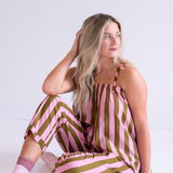 Grayson Sleeveless Jammy Pant Set - Brown/Pink Stripe