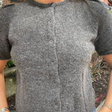 Nola Short Sleeve Button Down Cardigan - Charcoal Mocha