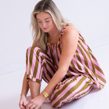 Grayson Sleeveless Jammy Pant Set - Brown/Pink Stripe