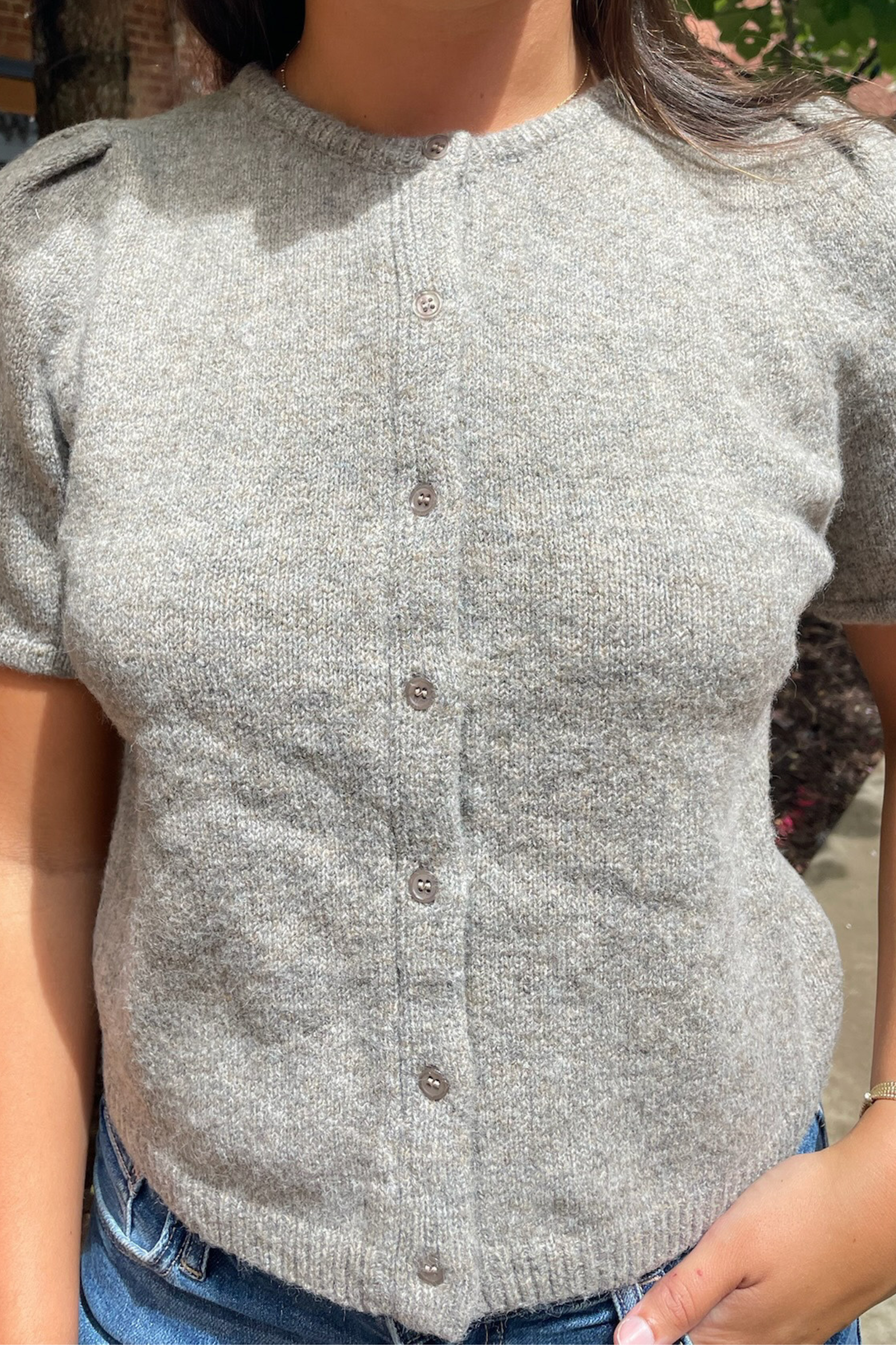 Nola Short Sleeve Button Down Cardigan - Brown