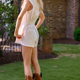 Monica Denim Collared Romper - White