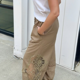 Aida Lace Detail Balloon Pant - Wood Brown