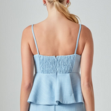 Cordi Tweed Ruffle Babydoll Top - Blue