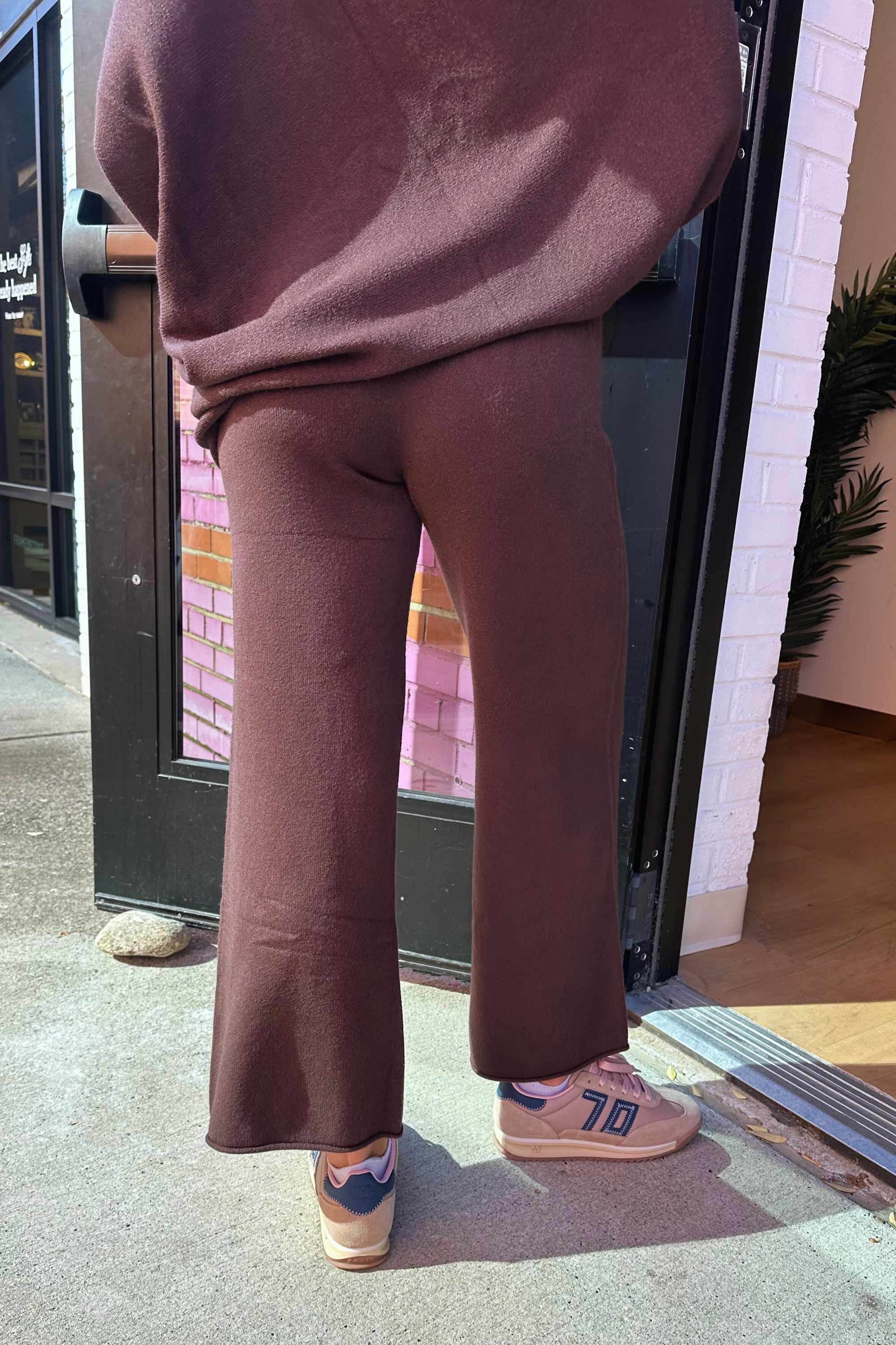 Kathy Crop Knit Flare Cozy Pant - Chocolate Brown