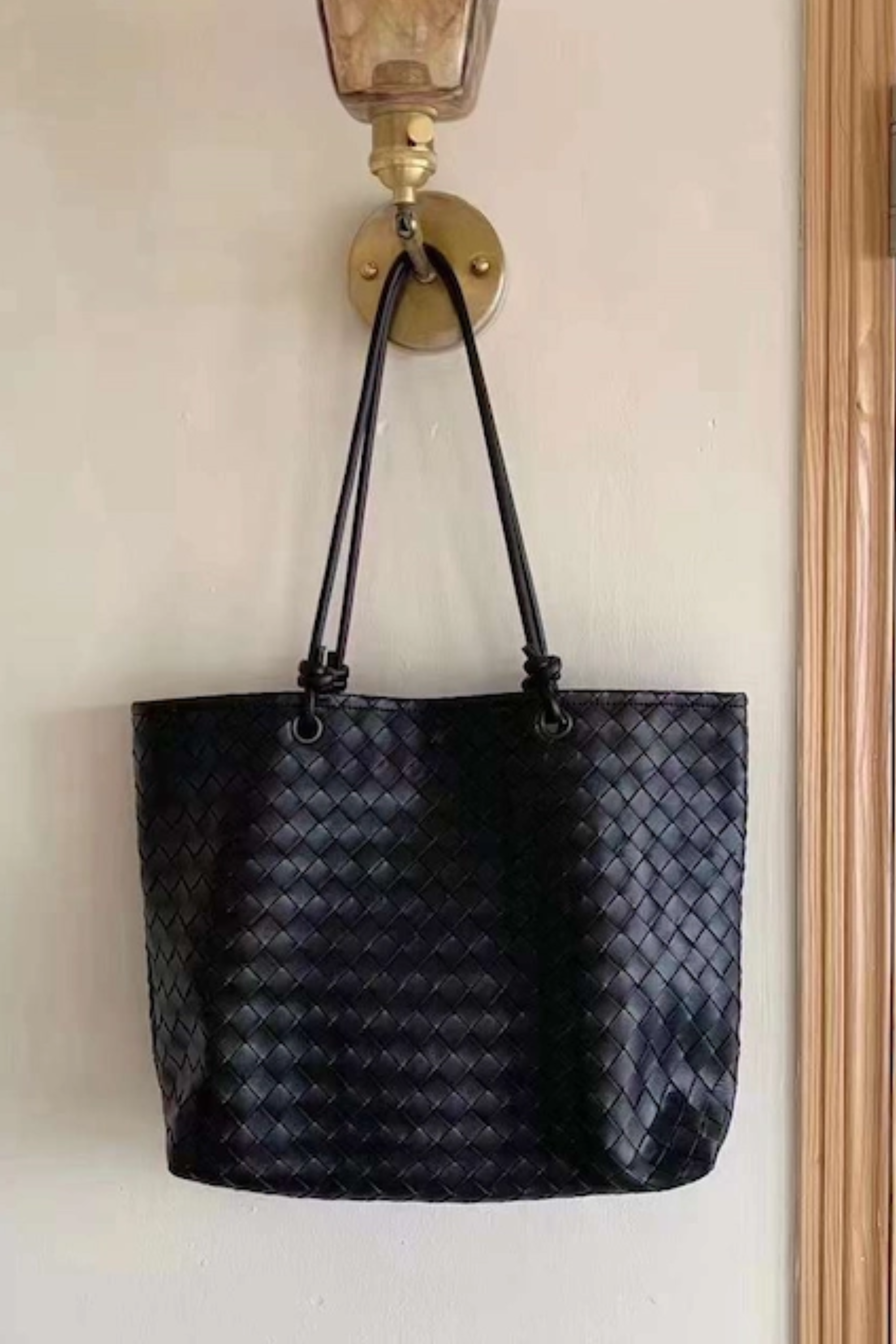 Wendy Woven Tote Bag with Pouch - Black