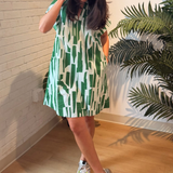 Gail Printed Mini Dress - Medium Green