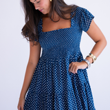 Lil Fall Smocked Mini Dress - Mini Dot Navy