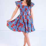 Lil Smocked Mini Dress - Strawberry Stripe Navy