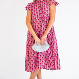 Lou Blockprint Midi Dress - Magenta Gold Rose