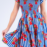 Lil Smocked Mini Dress - Strawberry Stripe Navy