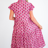 Lou Blockprint Midi Dress - Magenta Gold Rose