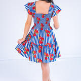 Lil Smocked Mini Dress - Strawberry Stripe Navy