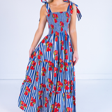 Joy Bow Maxi Dress - Strawberry Stripe Navy