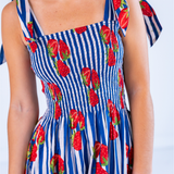 Joy Bow Maxi Dress - Strawberry Stripe Navy