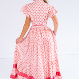 Louise Flutter Sleeve Blockprint Maxi Dress - Mini Clove Peach