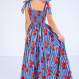 Joy Bow Maxi Dress - Strawberry Stripe Navy
