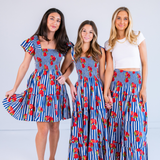 Joy Bow Maxi Dress - Strawberry Stripe Navy